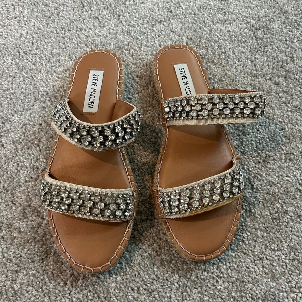 Steve Madden Tan Sandals with Silver Jewel Accents